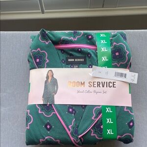 Room Service Green and Pink Women’s Pajama Print Set